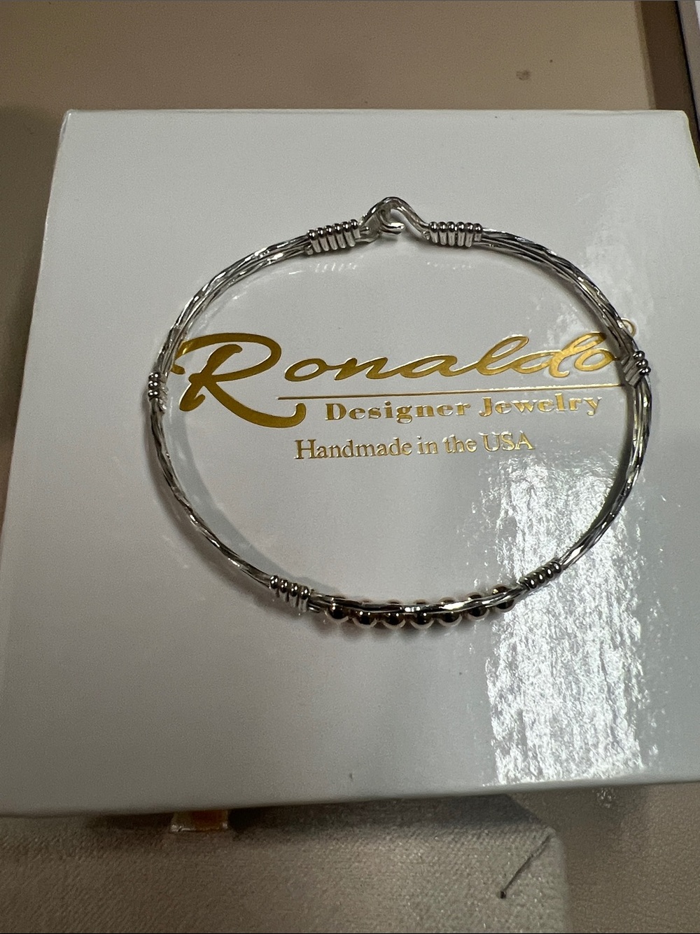Ronaldo The Power of Prayer Two-Tone Silver and Gold Beaded Wire Bangle - Picture 2 of 2